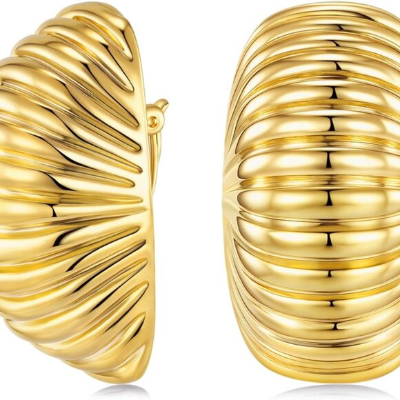 Jewelry - Gold Chunky Clip On Earrings Large Statement Jewelry Hypoallergenic Beach Wear
